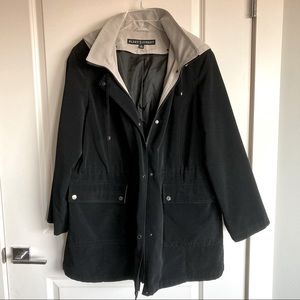 Long Black Raincoat, detachable hood